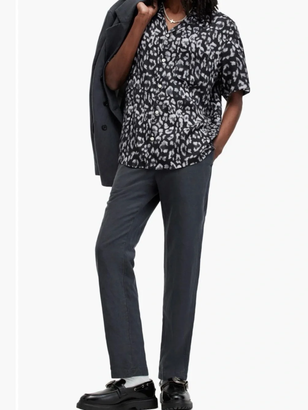 AllSaints Leopard Print Short Sleeve Camp Shirt - Picture 6 of 6